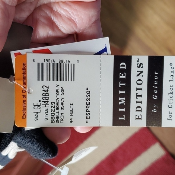 Cricket Lane  Expresso vintage  Shoulder pads tan & black stripe top Large NWT - Picture 7 of 12